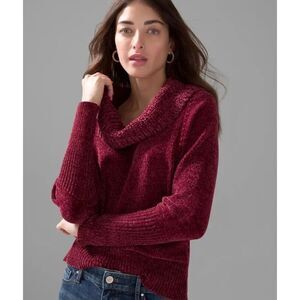 WHITE HOUSE BLACK MARKET Sweater Medium Red Women's Cowl Neck Chenille LS WHBM